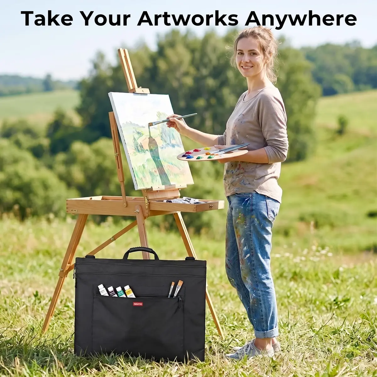 Nicpro Light Weight Art Portfolio Bag, 32x42 Extra Large Art Portfolio Case | Water-Resistant, Collapsible, Durable Nylon - view 2