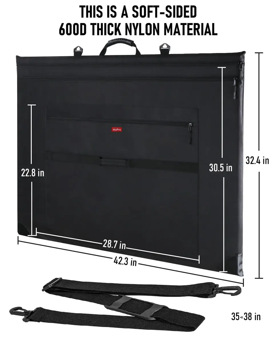 Nicpro Light Weight Art Portfolio Bag, 32x42 Extra Large Art Portfolio Case | Water-Resistant, Collapsible, Durable Nylon - view 3