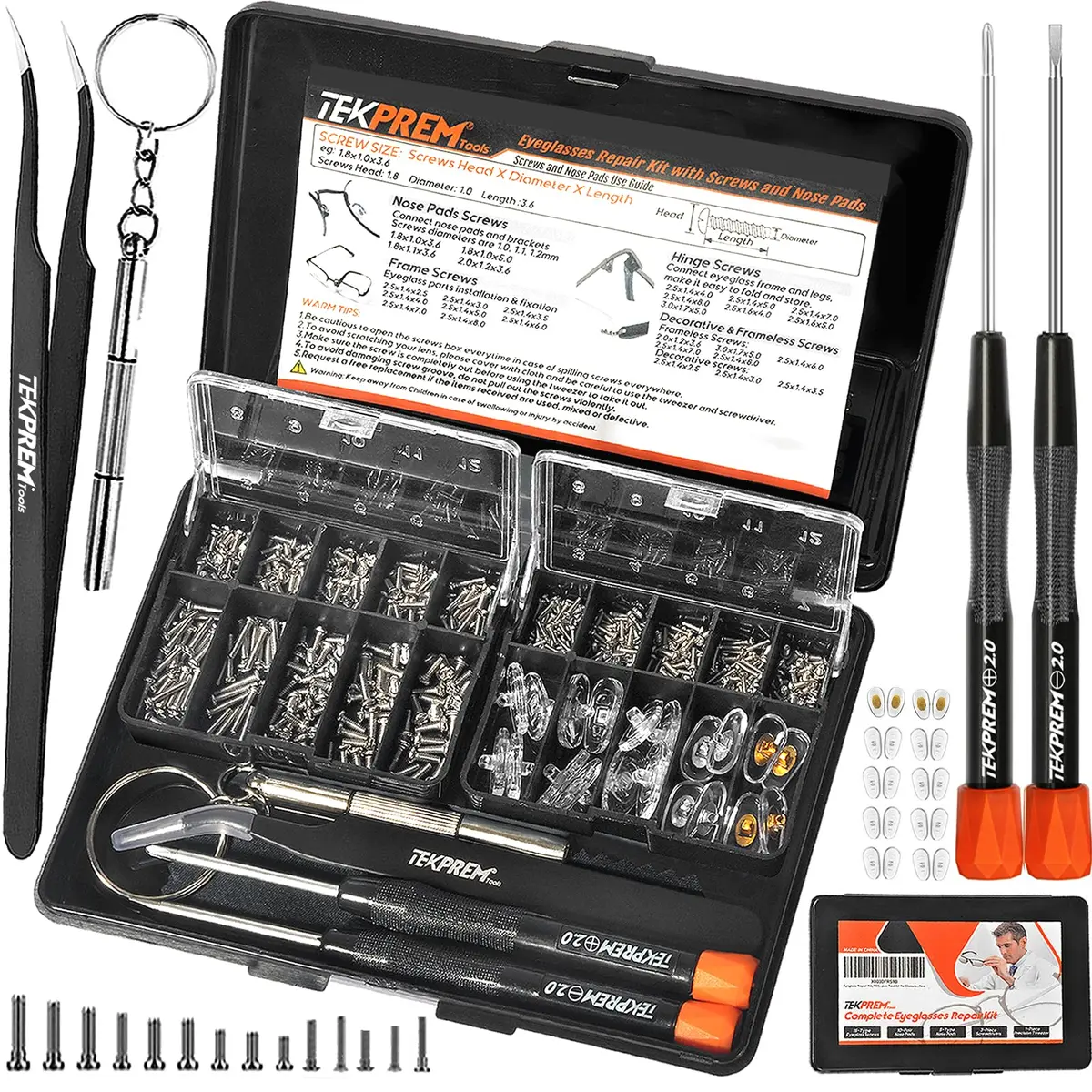 TEKPREM Magnetic Eyeglass Repair Tool Kit with 15 Screws & 10 Nose Pads | Comprehensive Fix for Glasses & Sunglasses - main product image