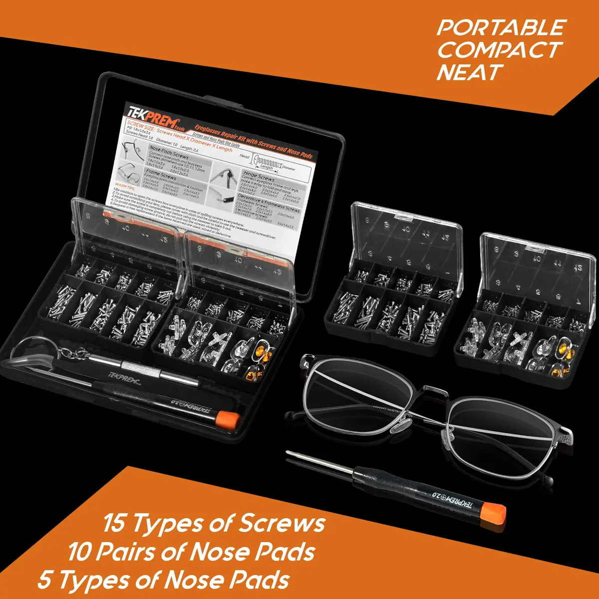 TEKPREM Magnetic Eyeglass Repair Tool Kit with 15 Screws & 10 Nose Pads | Comprehensive Fix for Glasses & Sunglasses - view 2