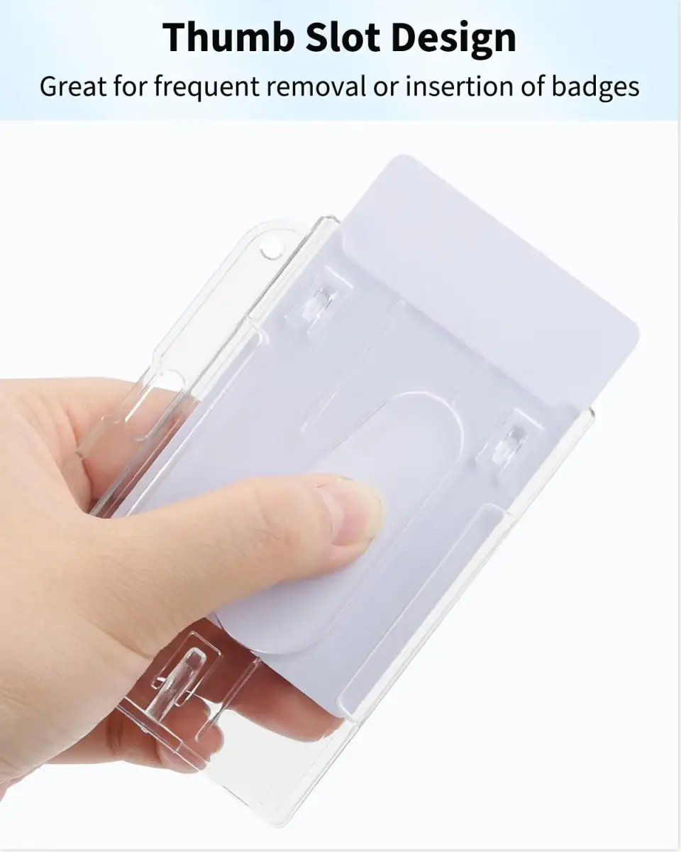 Pawfly 10 Pack Horizontal 2-Card Badge Holder with Thumb Slot | Hard Transparent PC Case Protector - view 3