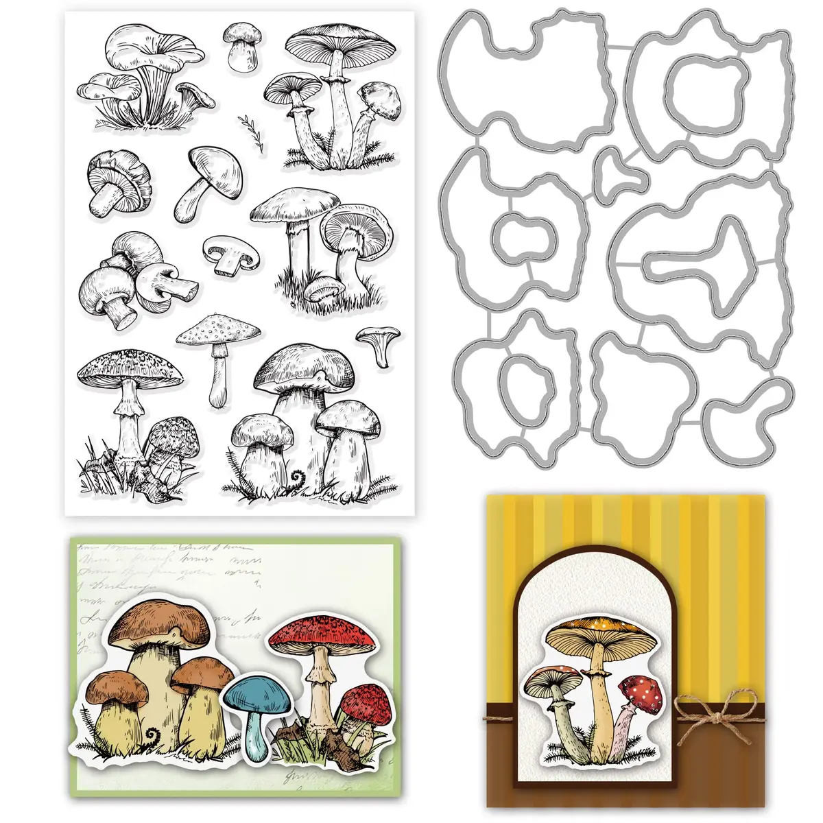 INFUNLY Mushroom Stamps and Dies for Card Making | Mushroom Pattern Die & Stamp Set for DIY Scrapbooking & Decor - main product image