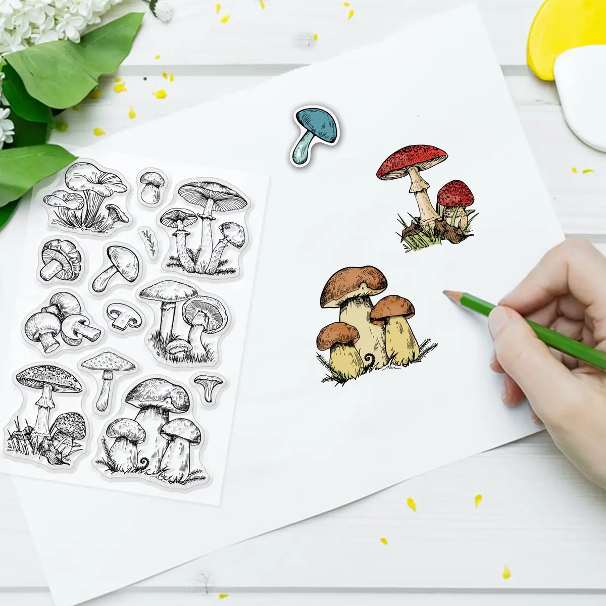 INFUNLY Mushroom Stamps and Dies for Card Making | Mushroom Pattern Die & Stamp Set for DIY Scrapbooking & Decor - view 2