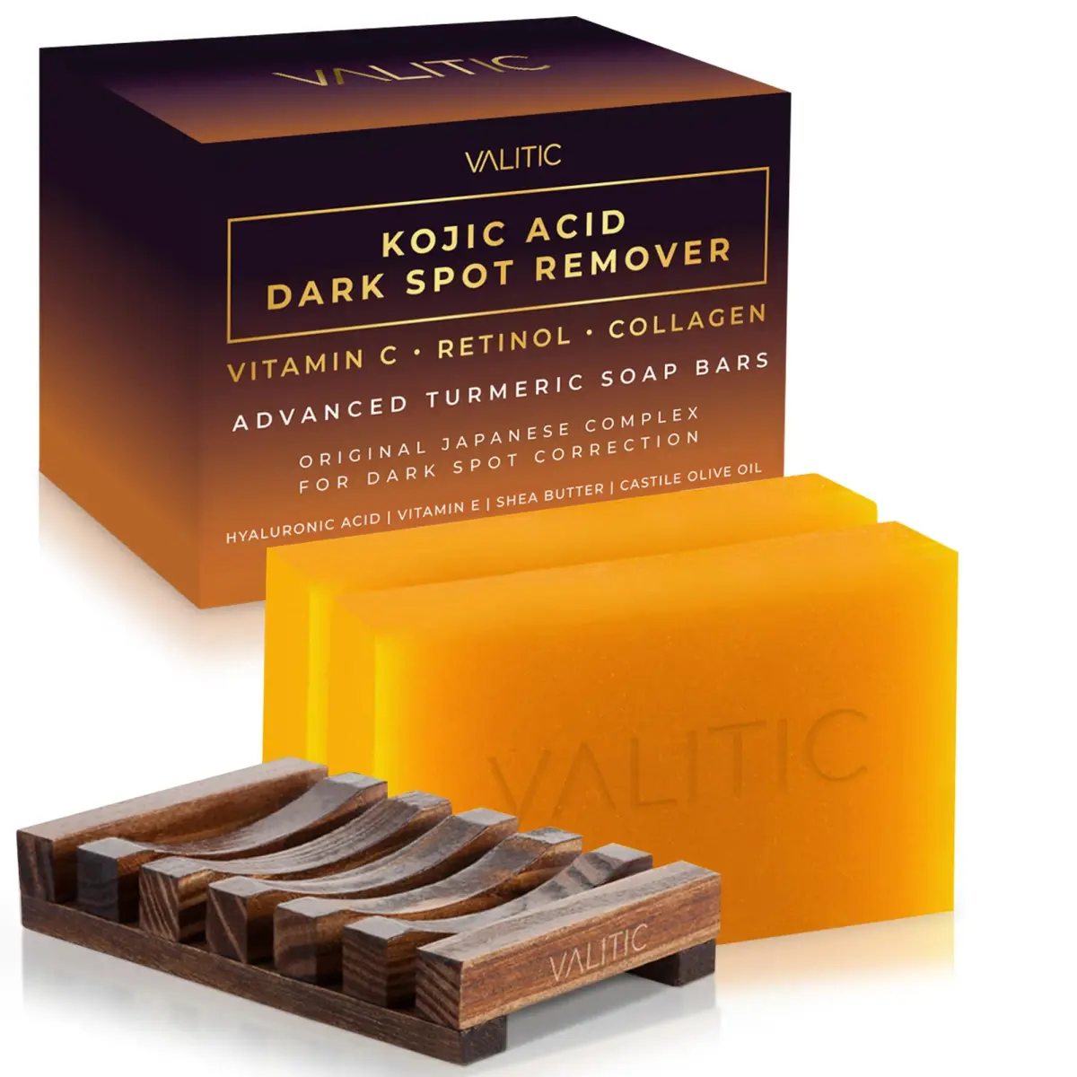 VALITIC Kojic Acid Dark Spot Remover Soap Bars with Vitamin C, Retinol, Collagen, Turmeric - 2 Pack (7 oz / 200g) | Original Japanese Complex for Brighter Skin - main product image