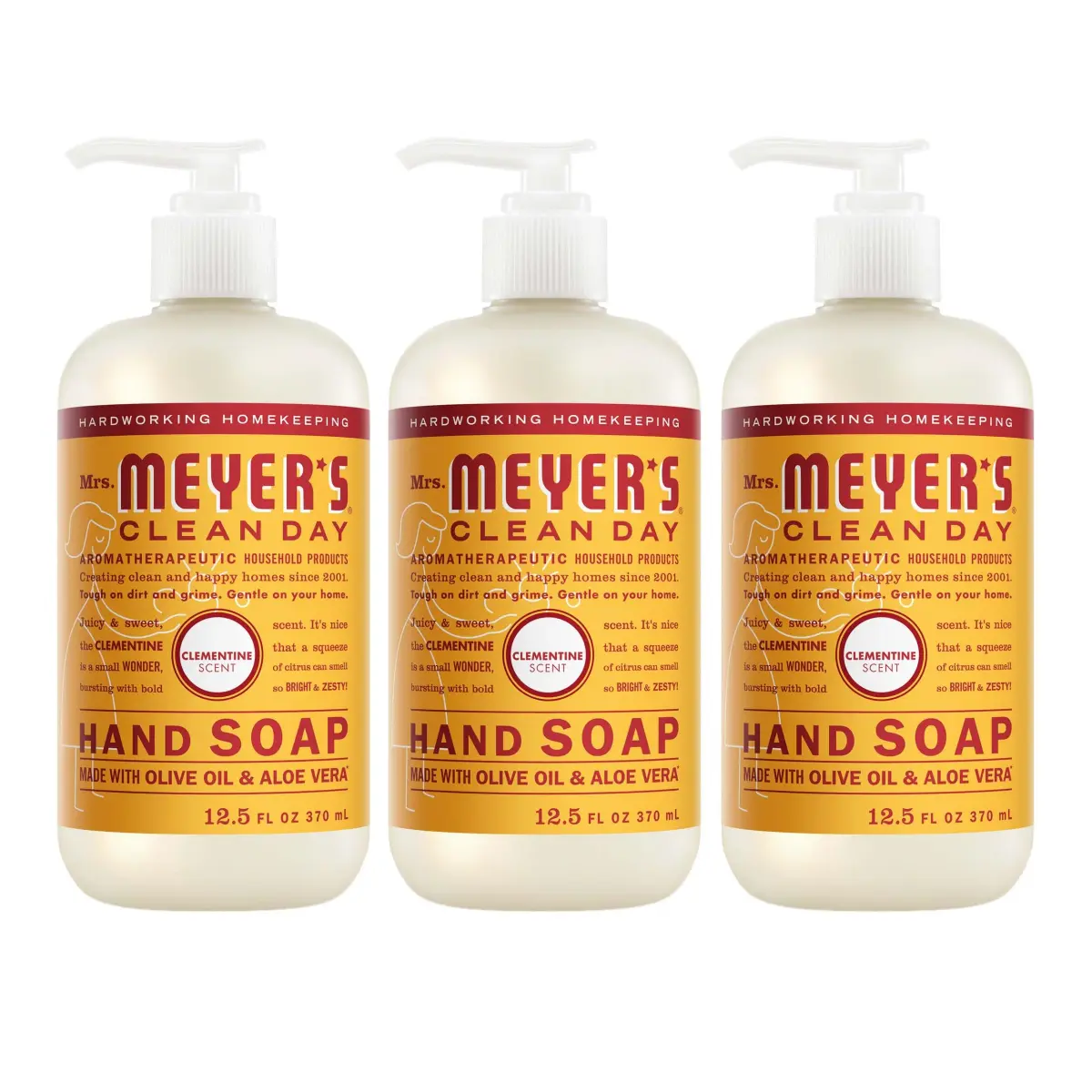 Mrs. Meyer's Clean Day Hand Soap Clementine Scent 375ml (12.5 Fl Oz) | Moisturizing Liquid Soap for Normal Skin - main product image