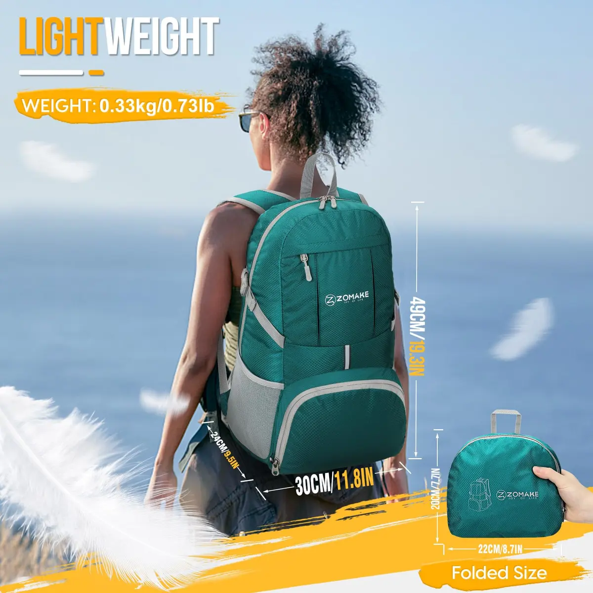 ZOMAKE Lightweight Packable Backpack 35L Water Resistant Foldable Day Pack | Compact, Durable & Ideal for Travel - view 3