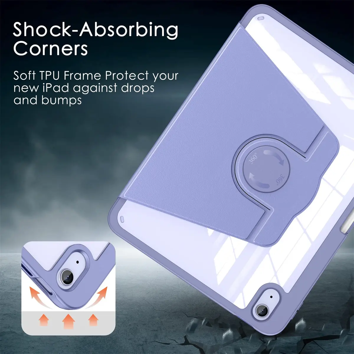 Soke Rotating Case for iPad 11th/10th Gen 11"/10.9" with Pencil Holder & Auto Sleep/Wake | Clear Back & Lilac Purple - view 5