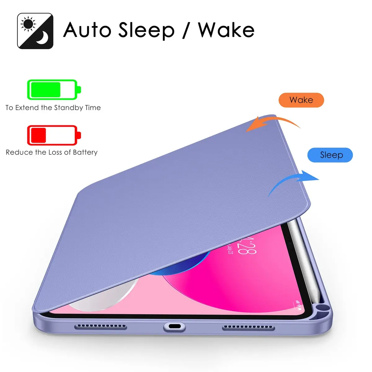 Soke Rotating Case for iPad 11th/10th Gen 11"/10.9" with Pencil Holder & Auto Sleep/Wake | Clear Back & Lilac Purple - view 6