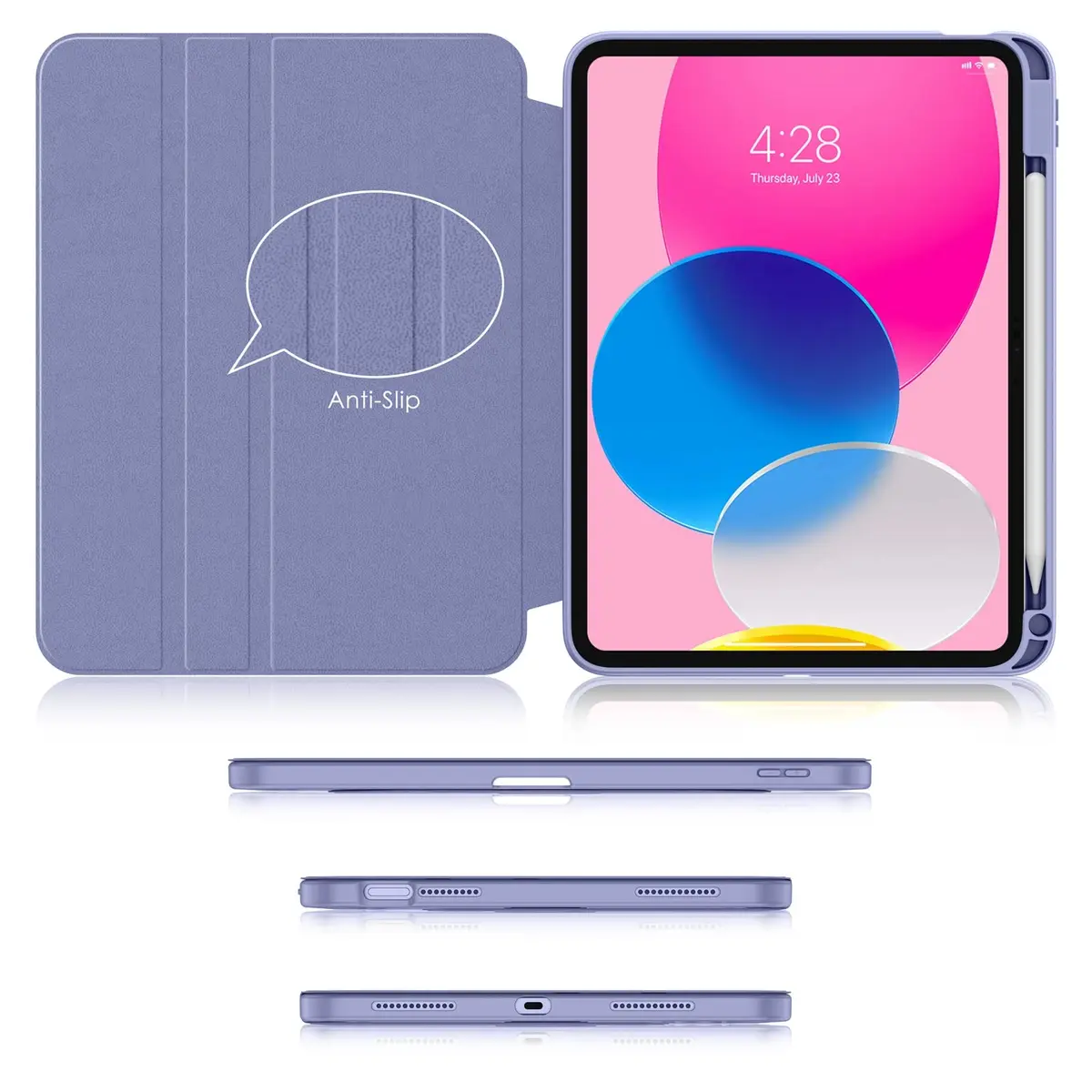 Soke Rotating Case for iPad 11th/10th Gen 11"/10.9" with Pencil Holder & Auto Sleep/Wake | Clear Back & Lilac Purple - view 7