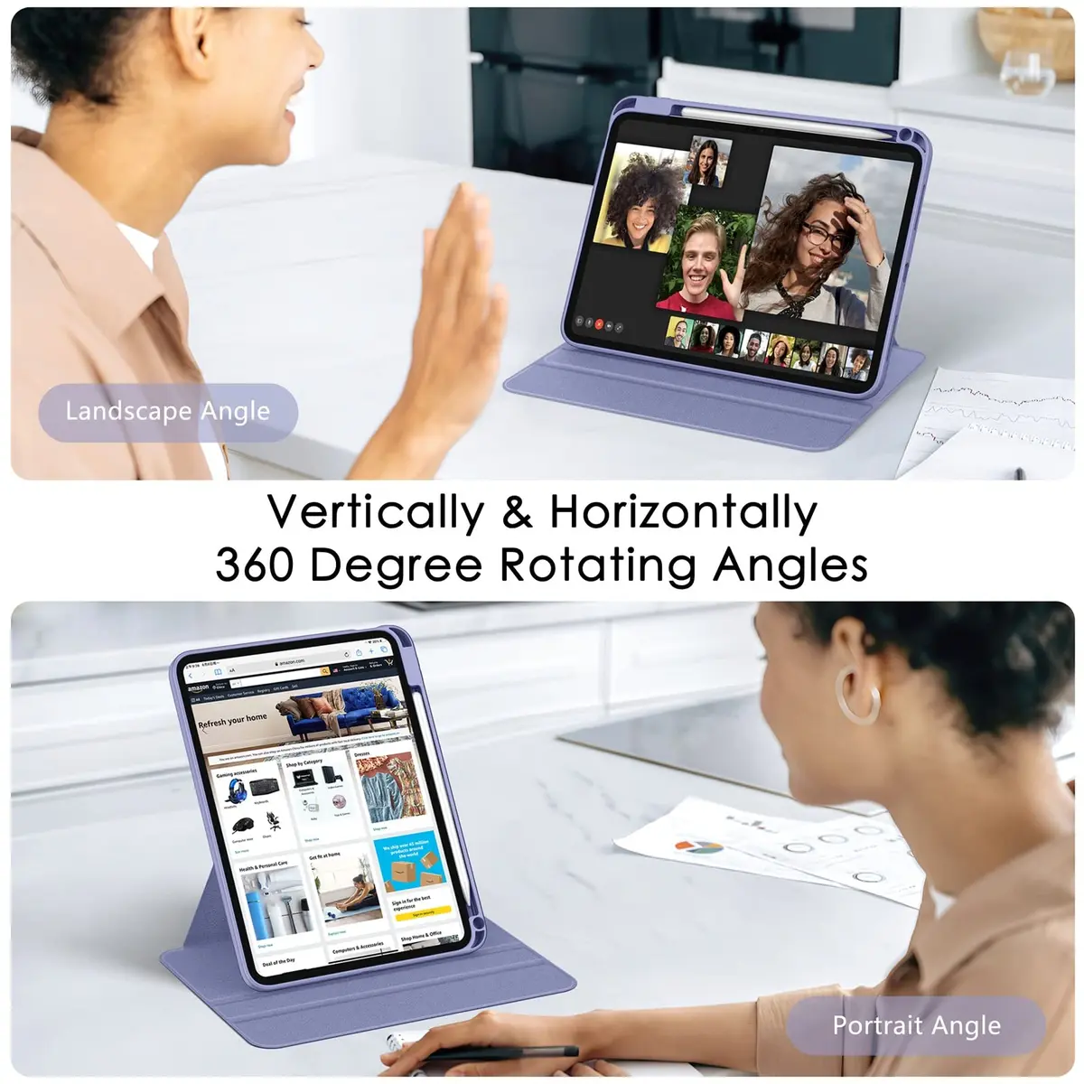 Soke Rotating Case for iPad 11th/10th Gen 11"/10.9" with Pencil Holder & Auto Sleep/Wake | Clear Back & Lilac Purple - view 3