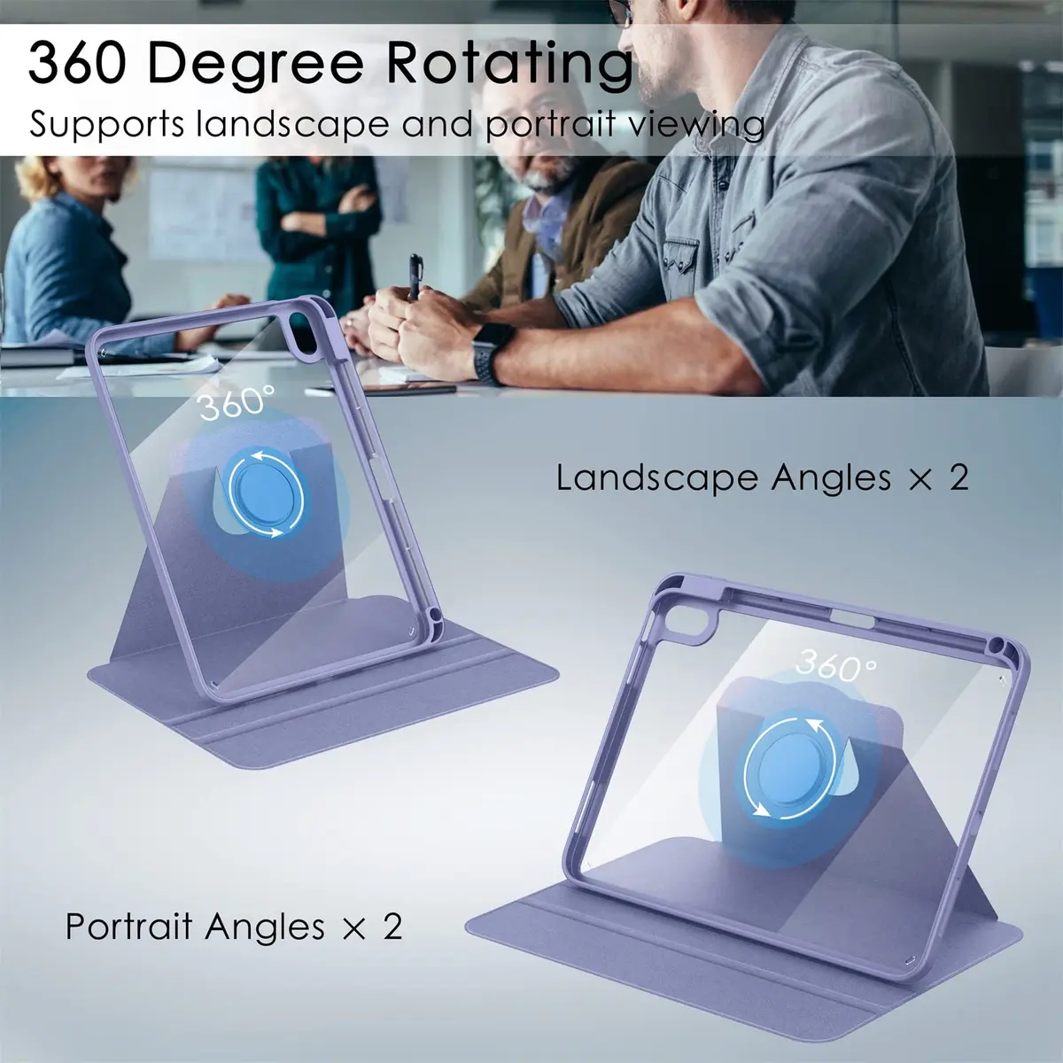 Soke Rotating Case for iPad 11th/10th Gen 11"/10.9" with Pencil Holder & Auto Sleep/Wake | Clear Back & Lilac Purple - view 4