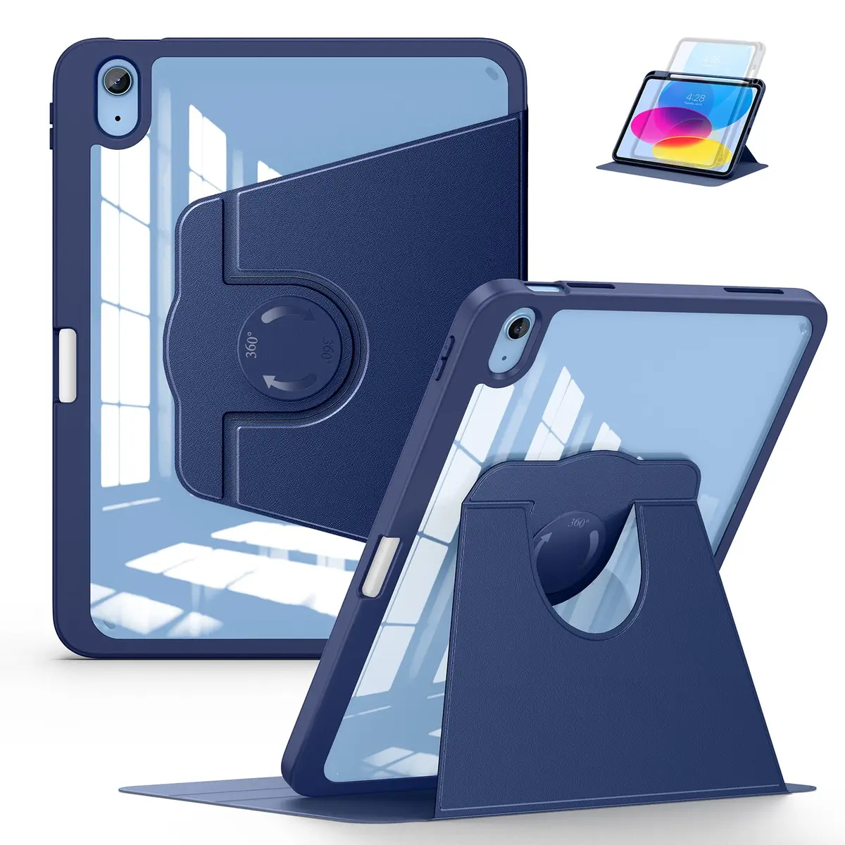 Soke Rotating Case for iPad 11th Gen 2025 & 10th Gen 2022 (A16) 11"/10.9" with Pencil Holder & Stand | Navy Blue - main product image