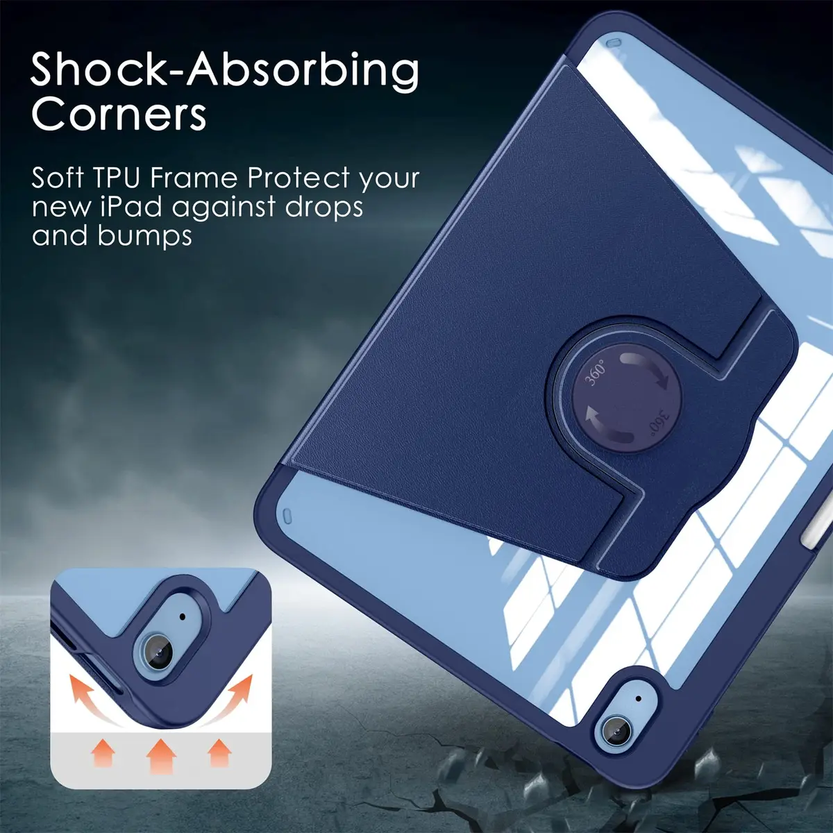 Soke Rotating Case for iPad 11th Gen 2025 & 10th Gen 2022 (A16) 11"/10.9" with Pencil Holder & Stand | Navy Blue - view 5