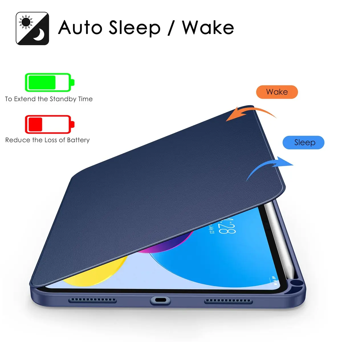 Soke Rotating Case for iPad 11th Gen 2025 & 10th Gen 2022 (A16) 11"/10.9" with Pencil Holder & Stand | Navy Blue - view 6