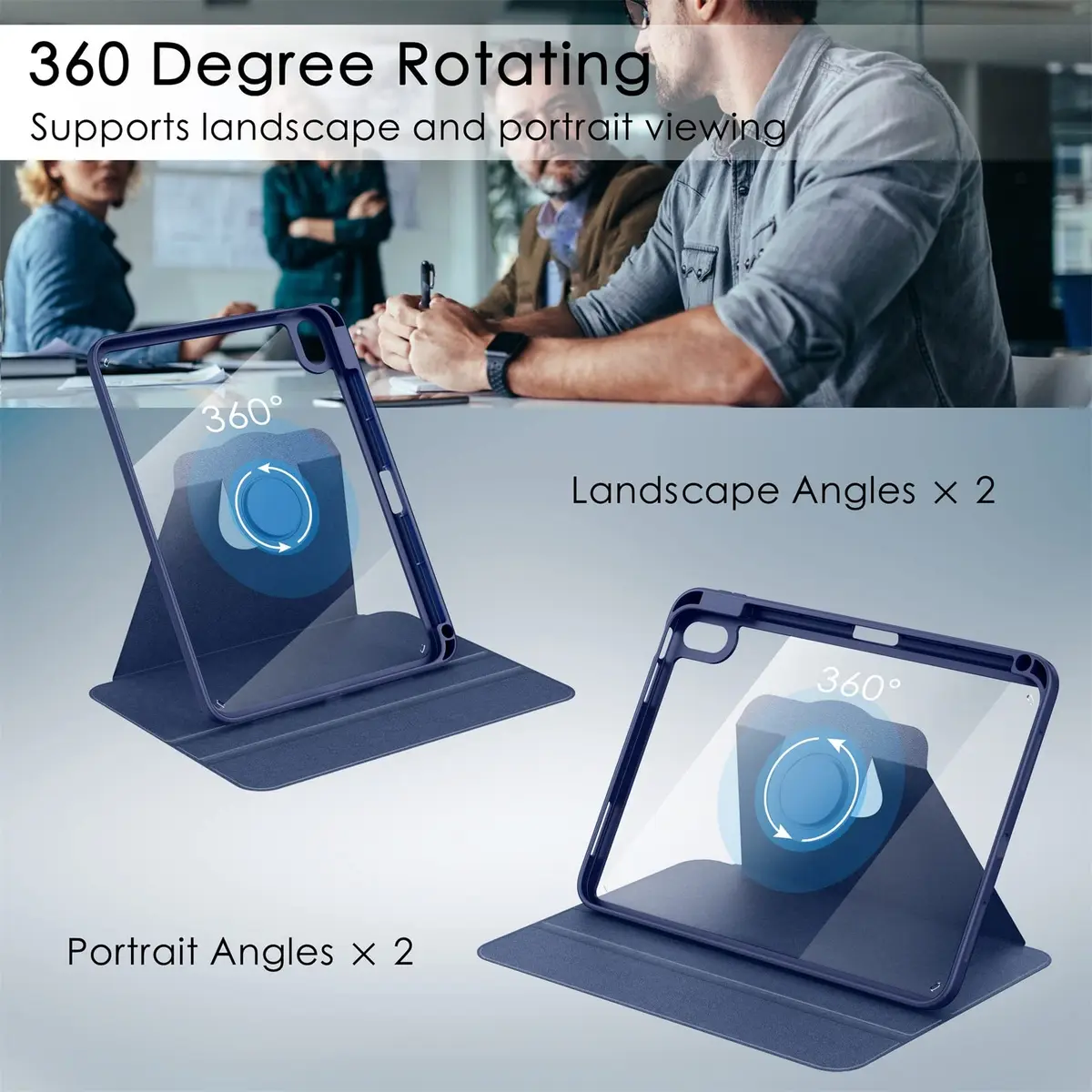 Soke Rotating Case for iPad 11th Gen 2025 & 10th Gen 2022 (A16) 11"/10.9" with Pencil Holder & Stand | Navy Blue - view 4