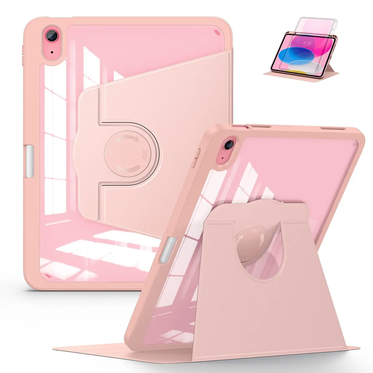 Soke 360 Rotating Case for iPad 10th Gen 10.9" & 11" 2025 (A16) | Rose Gold Folio with Pencil Slot & Auto Sleep/Wake - main product image