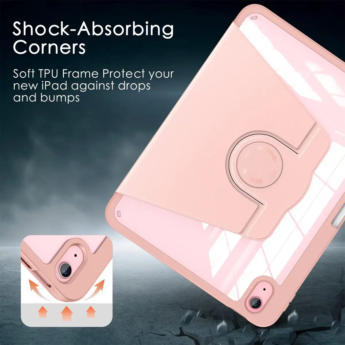 Soke 360 Rotating Case for iPad 10th Gen 10.9" & 11" 2025 (A16) | Rose Gold Folio with Pencil Slot & Auto Sleep/Wake - view 5