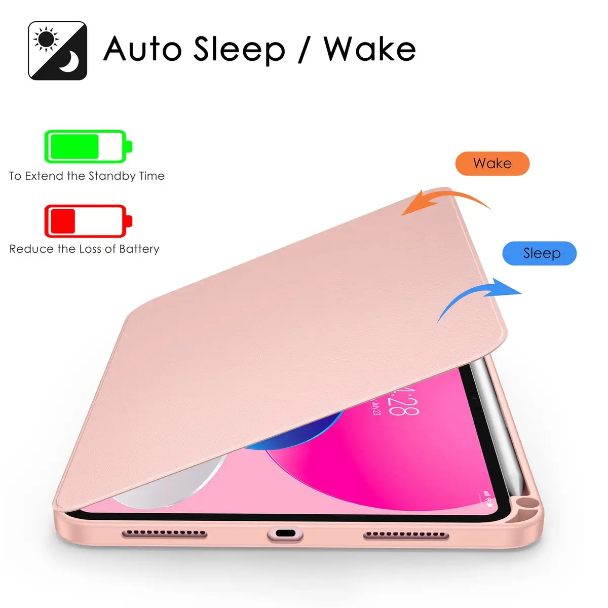 Soke 360 Rotating Case for iPad 10th Gen 10.9" & 11" 2025 (A16) | Rose Gold Folio with Pencil Slot & Auto Sleep/Wake - view 6