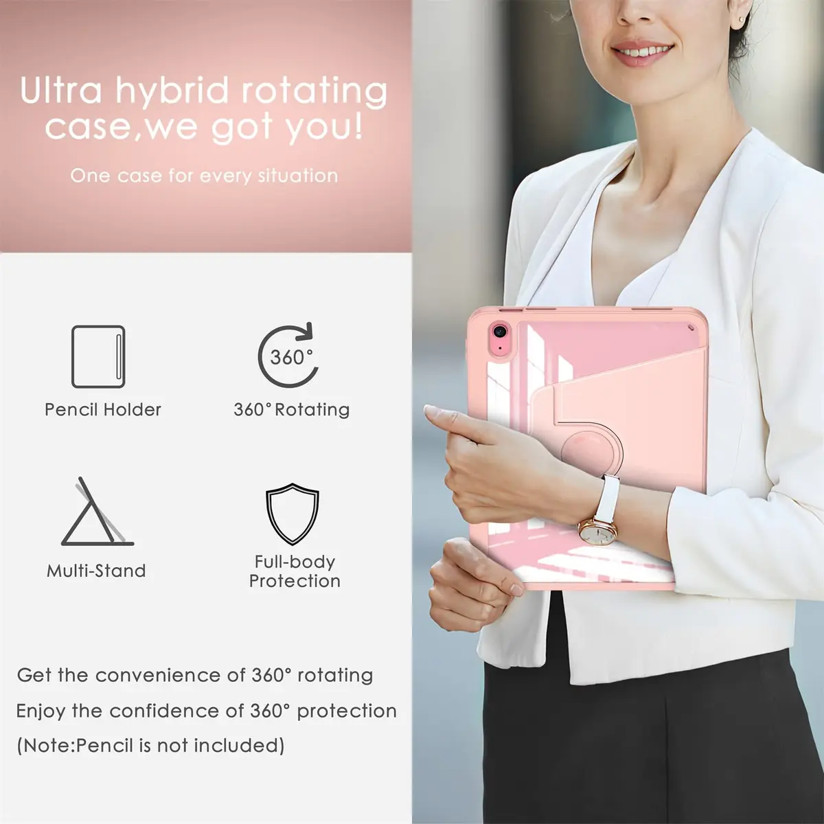 Soke 360 Rotating Case for iPad 10th Gen 10.9" & 11" 2025 (A16) | Rose Gold Folio with Pencil Slot & Auto Sleep/Wake - view 8
