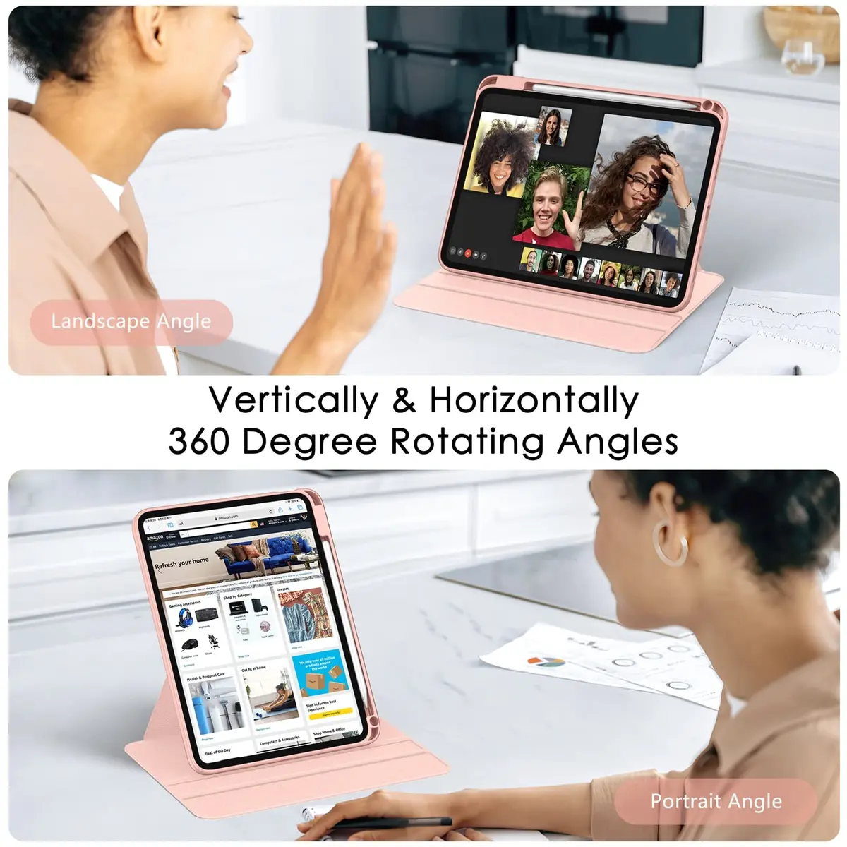 Soke 360 Rotating Case for iPad 10th Gen 10.9" & 11" 2025 (A16) | Rose Gold Folio with Pencil Slot & Auto Sleep/Wake - view 3