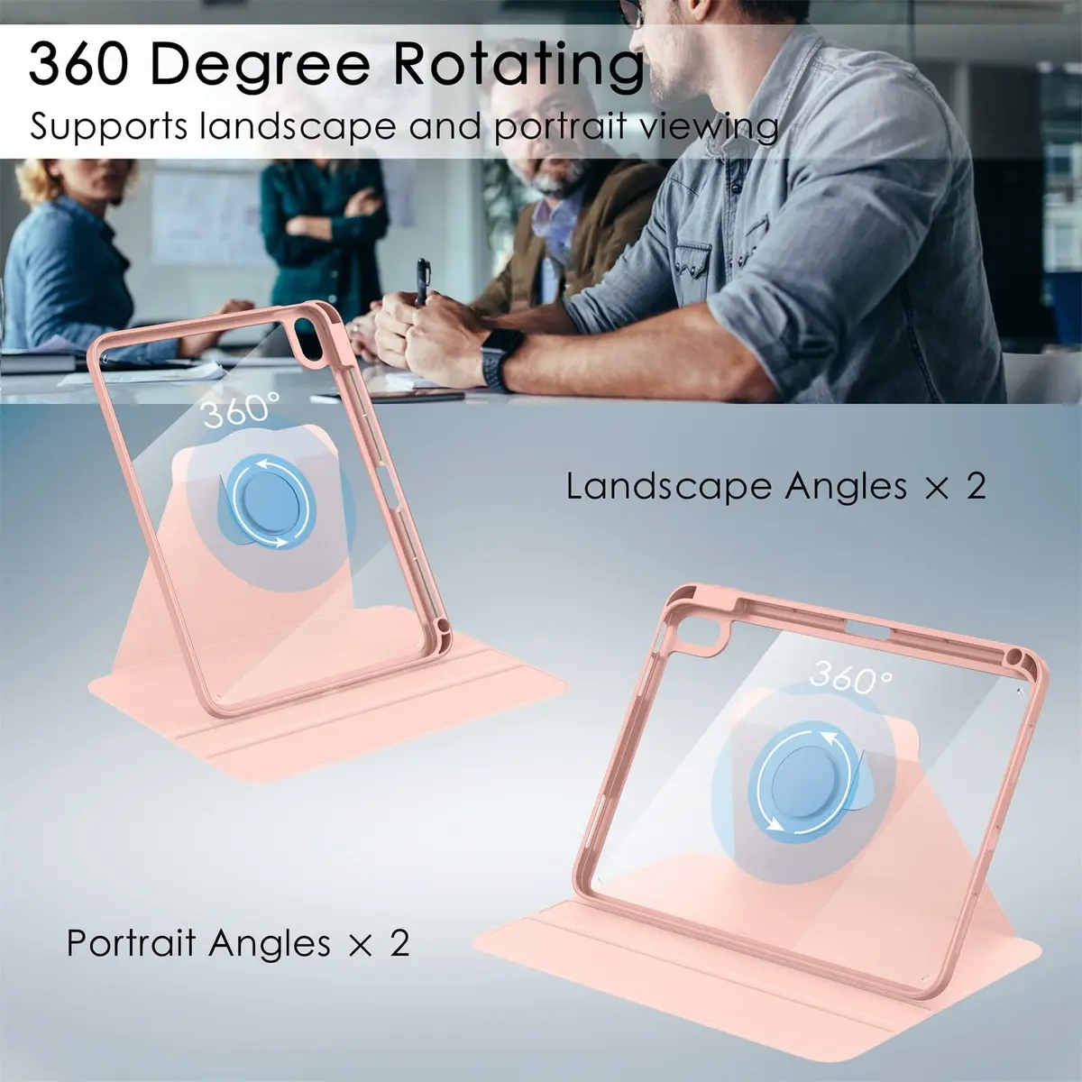 Soke 360 Rotating Case for iPad 10th Gen 10.9" & 11" 2025 (A16) | Rose Gold Folio with Pencil Slot & Auto Sleep/Wake - view 4
