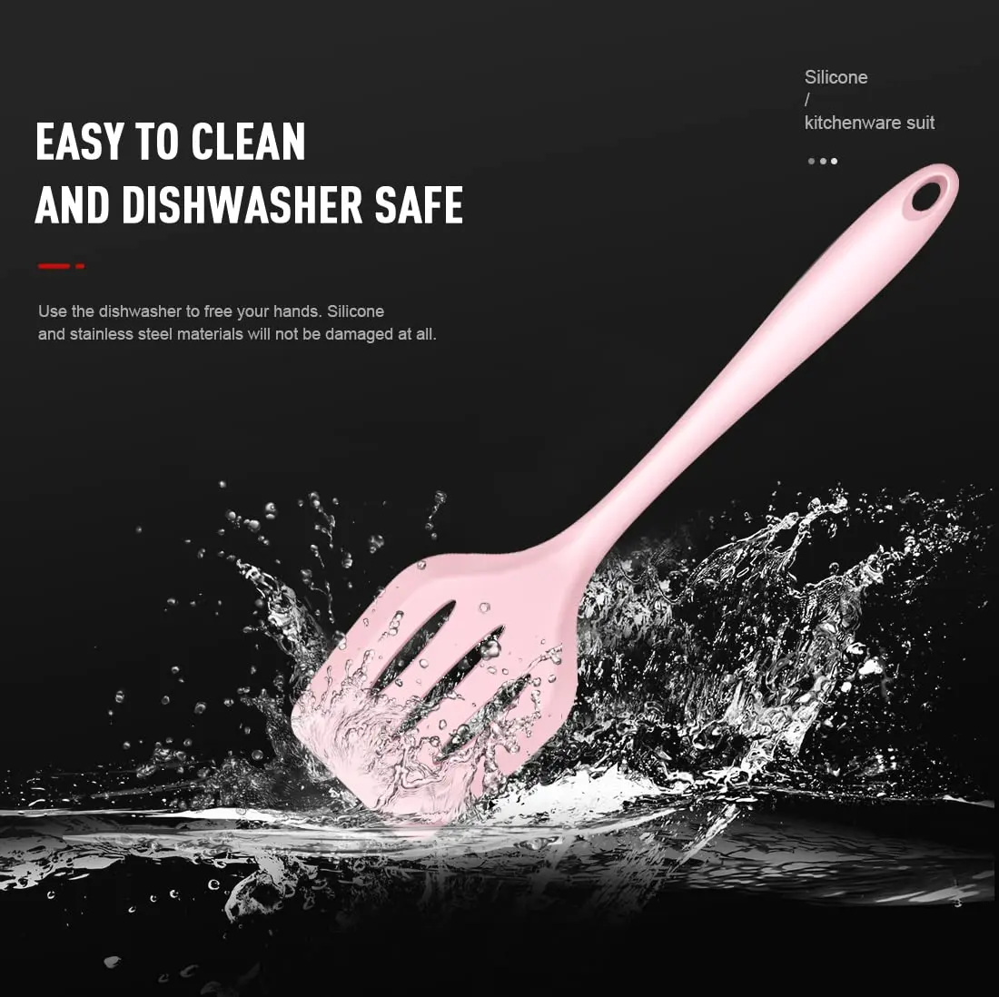 AOTHOD Silicone Cooking Utensils Set - 446°F Heat Resistant Kitchen Gadgets, Pink | Nonstick Friendly, Dishwasher Safe - view 6