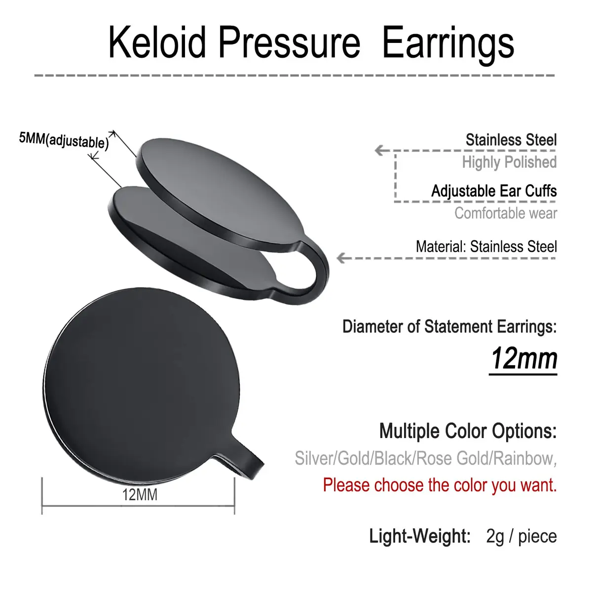 FLYUN 12MM Stainless Steel Clip-On Earrings for Keloids | Pressure Earrings for Non-Pierced Ears - view 5