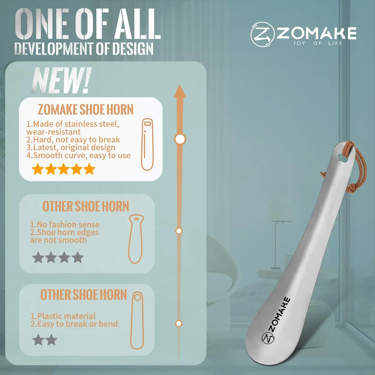 ZOMAKE Metal Shoe Horn Small Travel Shoehorn 18.5 cm (7.3 Inch) | Smooth Rounded Curve for Easy Shoe Entry - view 7