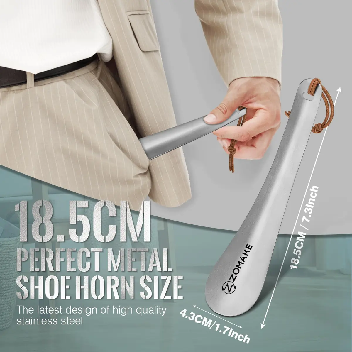 ZOMAKE Metal Shoe Horn Small Travel Shoehorn 18.5 cm (7.3 Inch) | Smooth Rounded Curve for Easy Shoe Entry - view 2