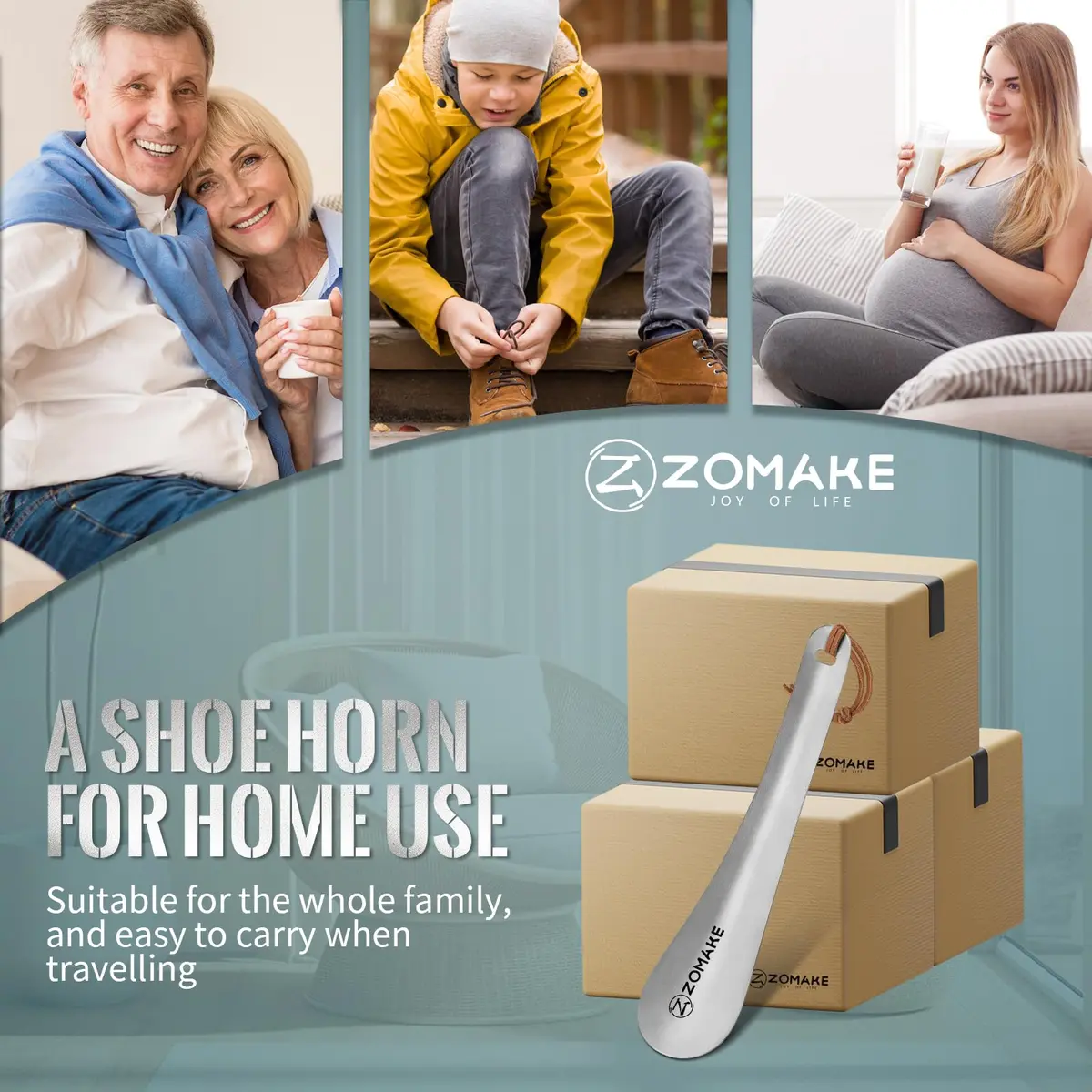 ZOMAKE Metal Shoe Horn Small Travel Shoehorn 18.5 cm (7.3 Inch) | Smooth Rounded Curve for Easy Shoe Entry - view 3