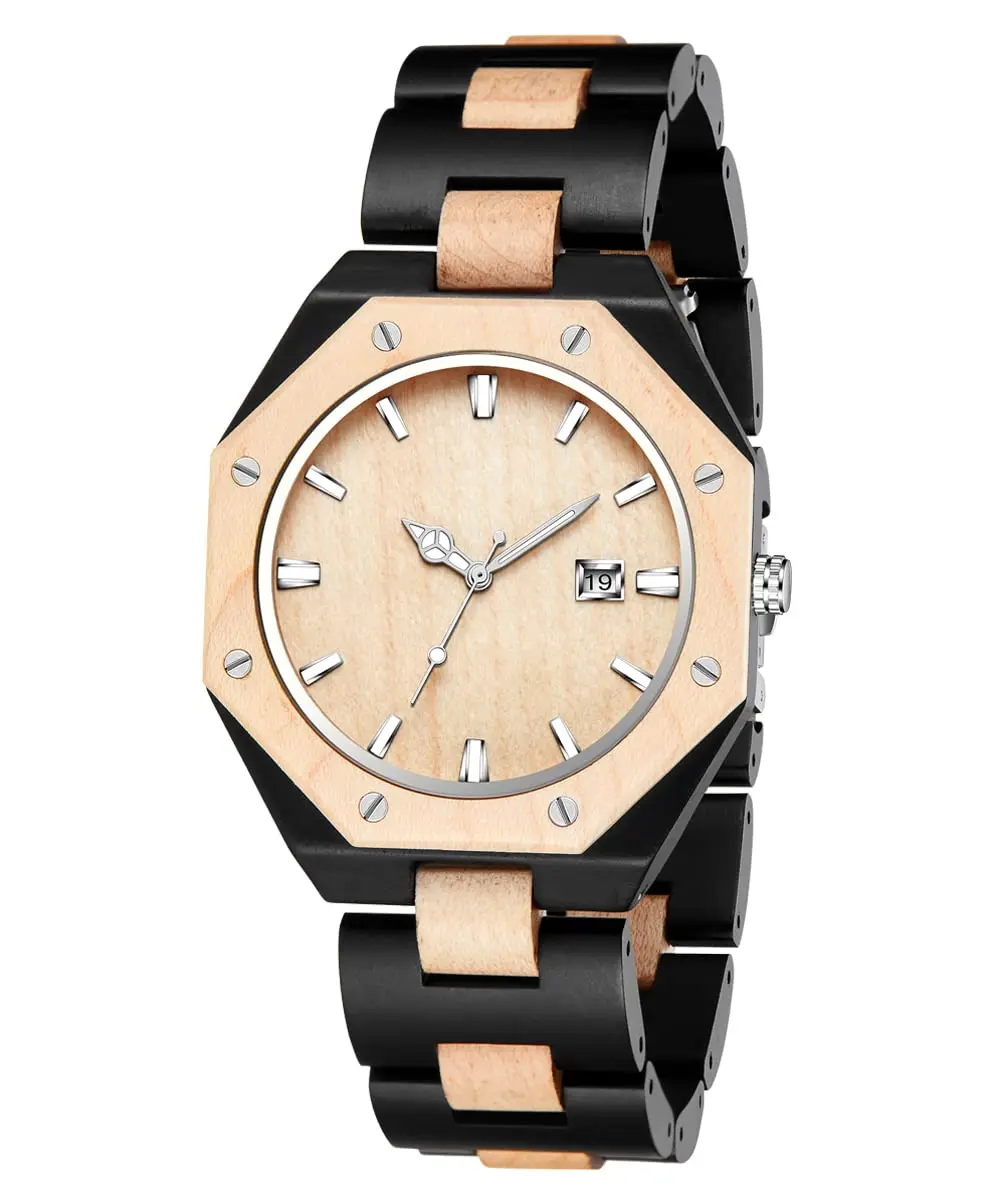 Realpoo Wooden Quartz Men's Business Watch, 40mm Diameter | Classic Wooden Strap & Quartz Movement - main product image