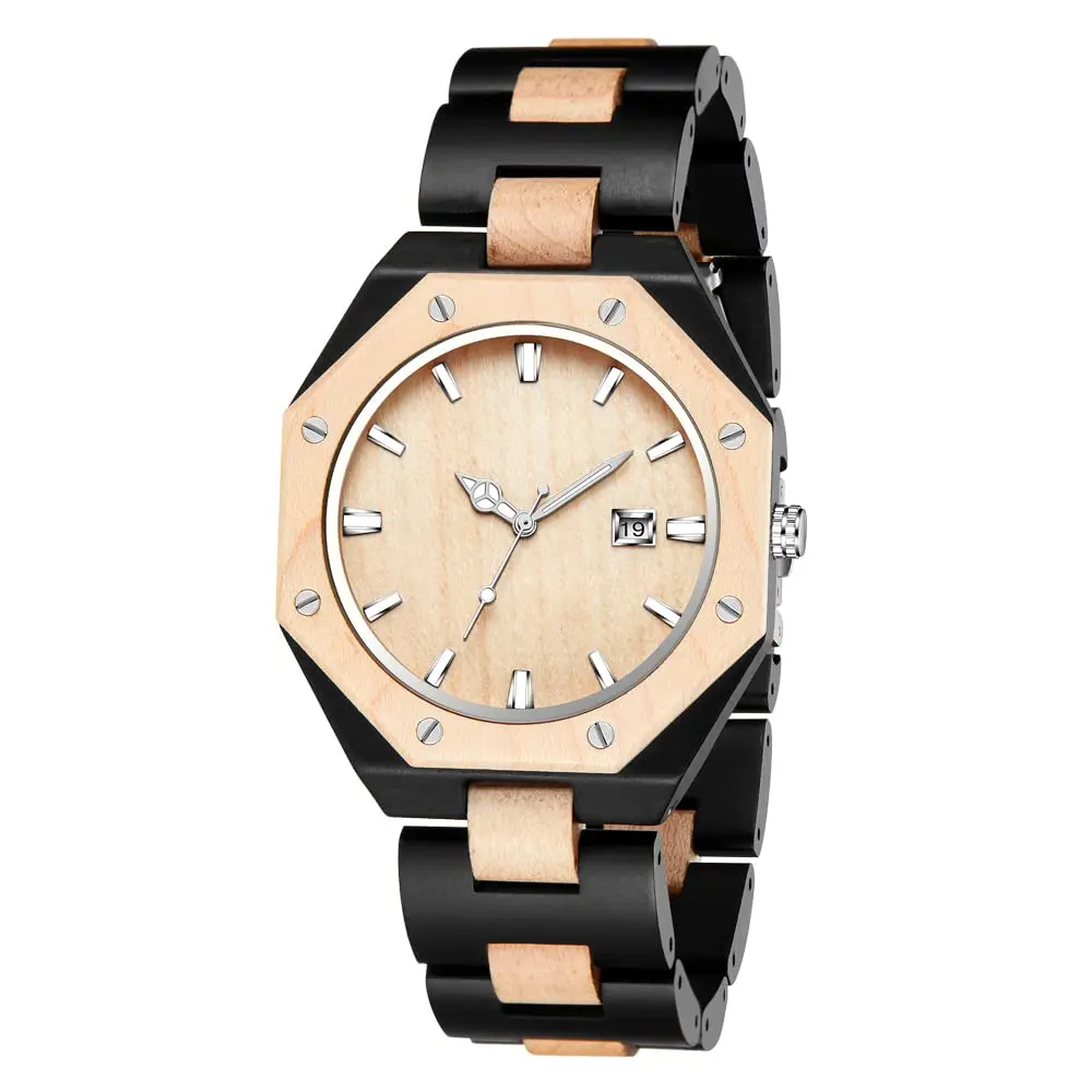 Realpoo Wooden Quartz Men's Business Watch, 40mm Diameter | Classic Wooden Strap & Quartz Movement - view 7