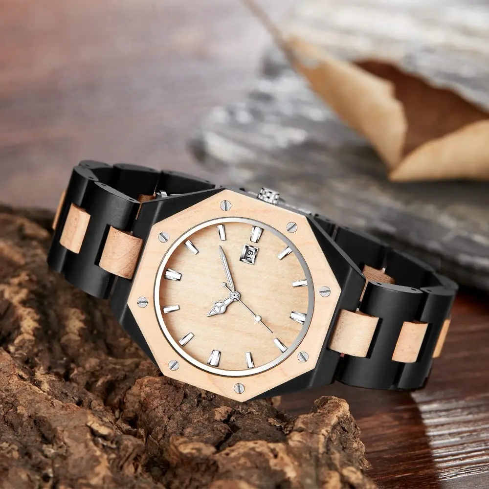 Realpoo Wooden Quartz Men's Business Watch, 40mm Diameter | Classic Wooden Strap & Quartz Movement - view 3