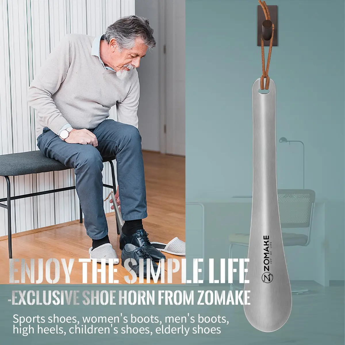 ZOMAKE Metal Shoe Horn Long Handle 30cm (11.8 Inch) | Smooth Stainless Steel for Easy Shoe Entry - view 6