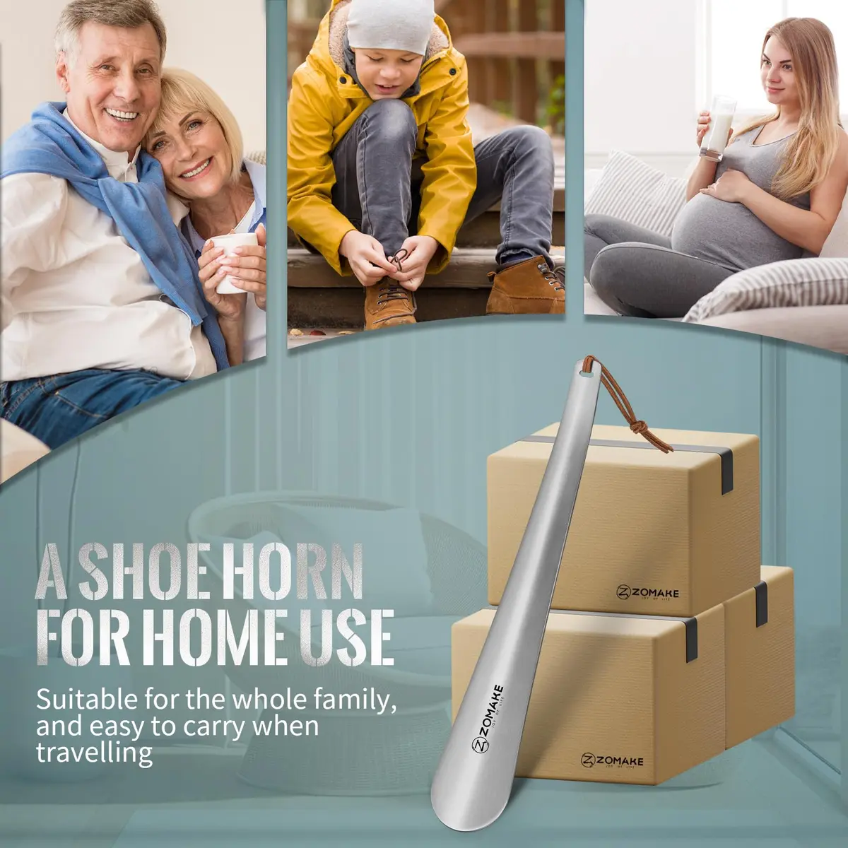 ZOMAKE Metal Shoe Horn Long Handle 30cm (11.8 Inch) | Smooth Stainless Steel for Easy Shoe Entry - view 3