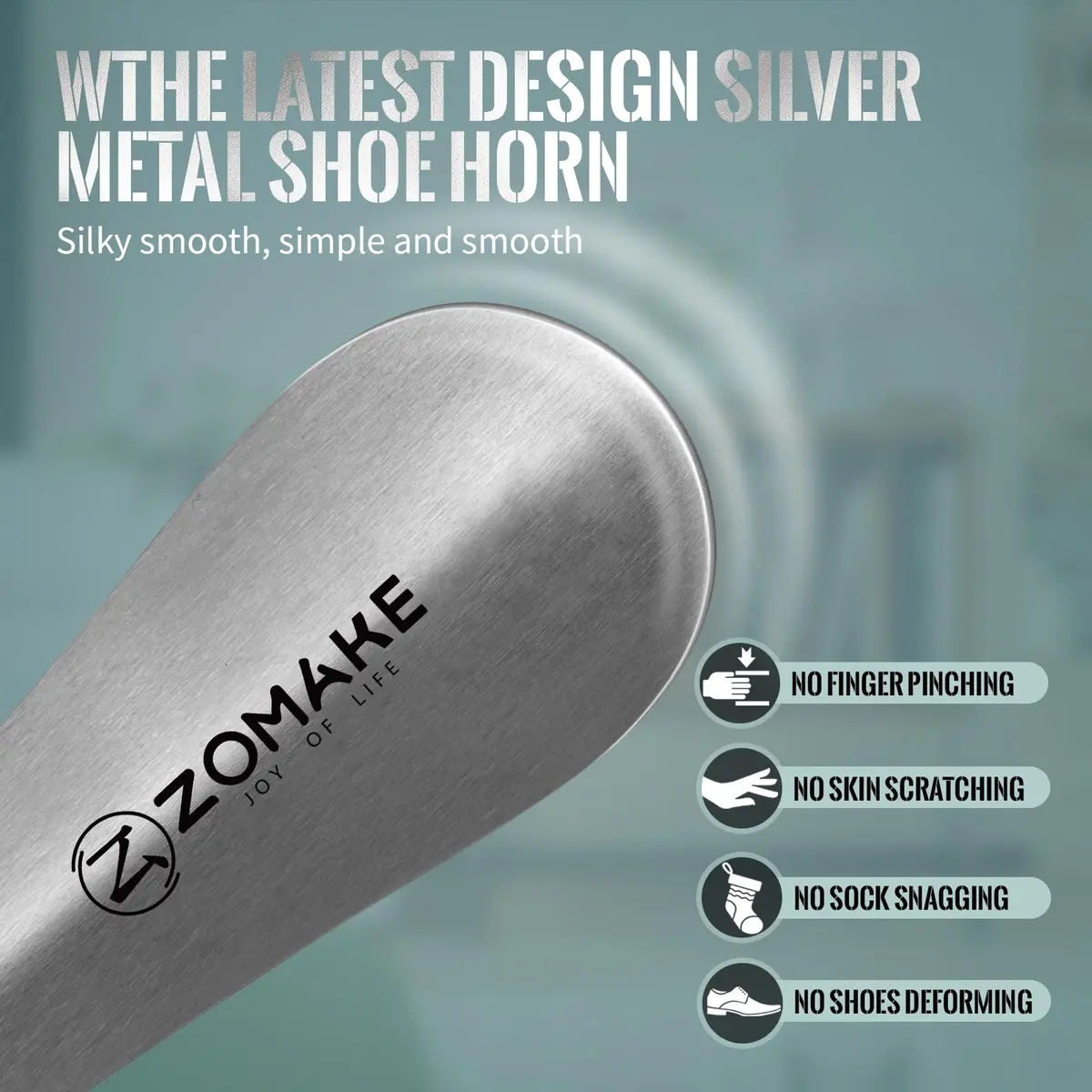 ZOMAKE Metal Shoe Horn Long Handle 30cm (11.8 Inch) | Smooth Stainless Steel for Easy Shoe Entry - view 4
