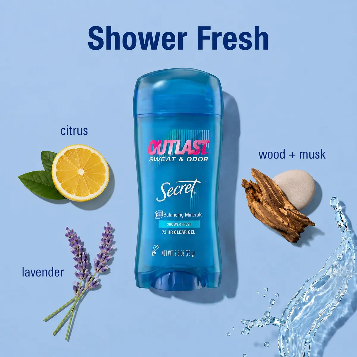 Secret Outlast Antiperspirant Deodorant for Women, 2.6 oz | 72hr Sweat & Odor Protection, PH Balance, Clear Gel, Shower Fresh - view 7