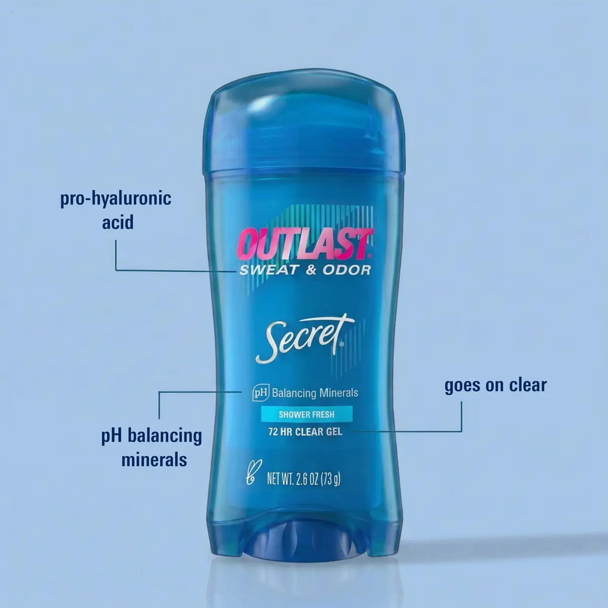 Secret Outlast Antiperspirant Deodorant for Women, 2.6 oz | 72hr Sweat & Odor Protection, PH Balance, Clear Gel, Shower Fresh - view 2
