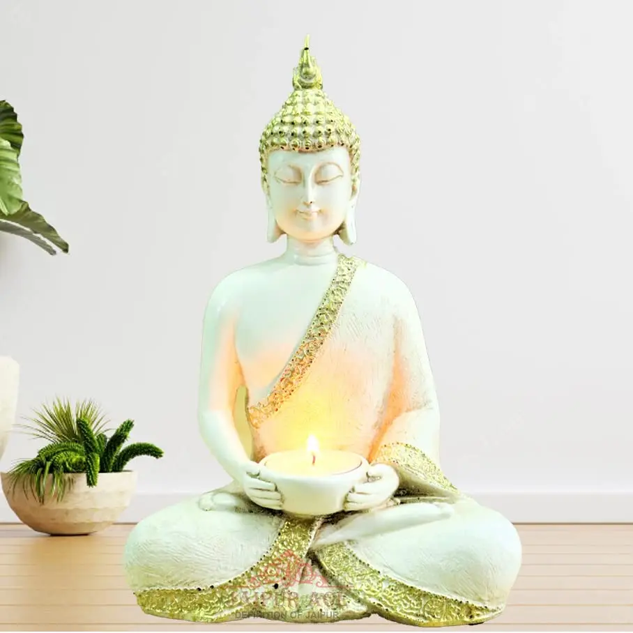 JAIPUR ACE Buddha Sitting with Tea Light Idol 18cm (7.09 inches) | Classic Home Decor Sculpture - main product image
