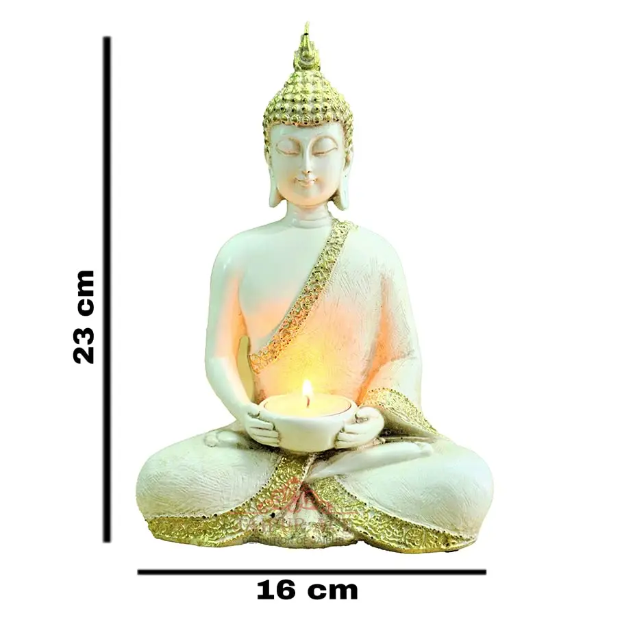 JAIPUR ACE Buddha Sitting with Tea Light Idol 18cm (7.09 inches) | Classic Home Decor Sculpture - view 3