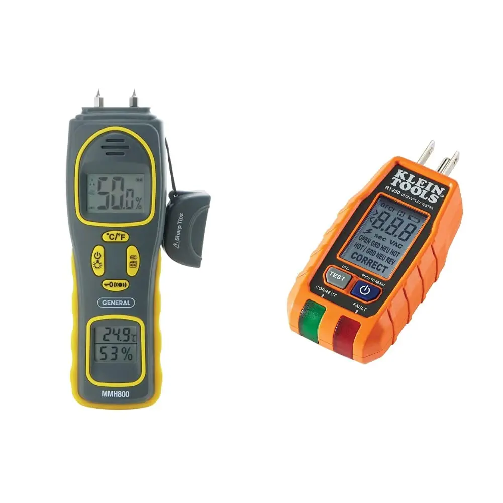 General Tools 4-in-1 Pin/Pinless Moisture & Mold Detector | Dual LCD & Alarm, 5-50% Wood, 1.5-33% Building Materials, 9V Battery - main product image