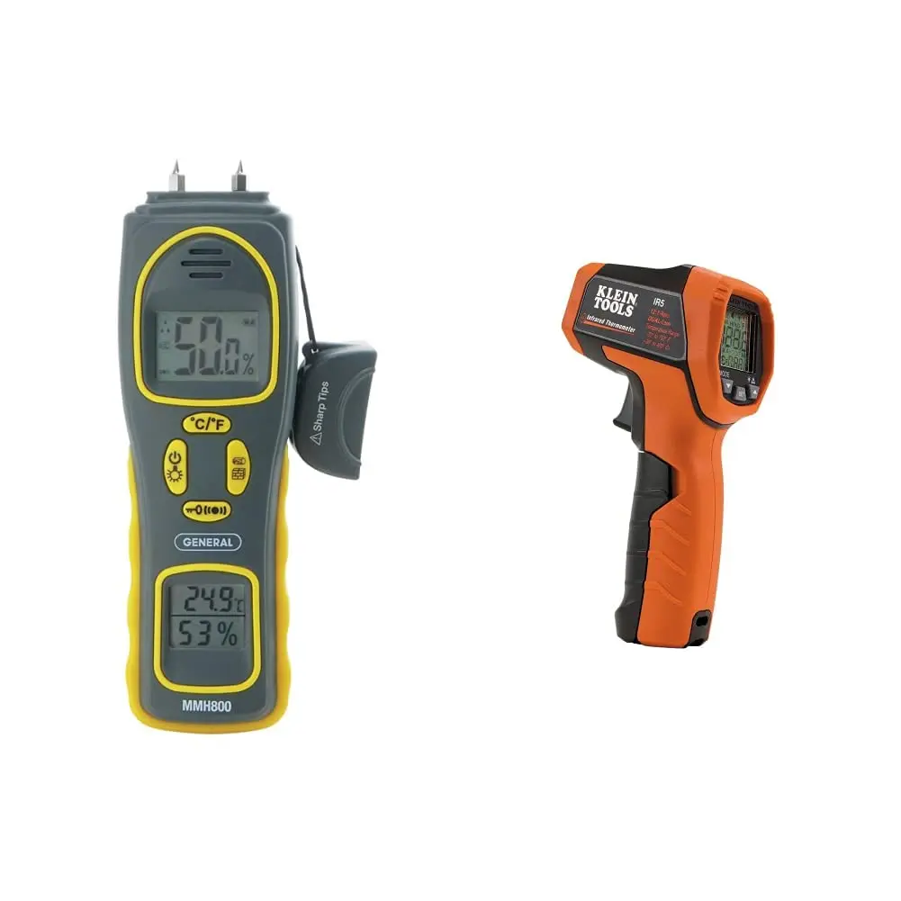General Tools 4-in-1 Pin/Pinless Moisture Meter & Klein Infrared Thermometer | Accurate Mold & Temperature Detection - main product image