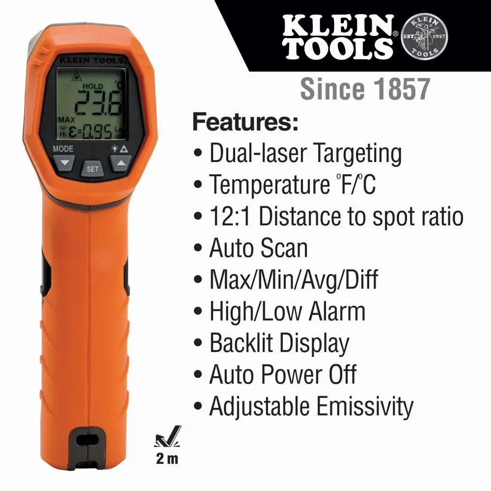 General Tools 4-in-1 Pin/Pinless Moisture Meter & Klein Infrared Thermometer | Accurate Mold & Temperature Detection - view 6
