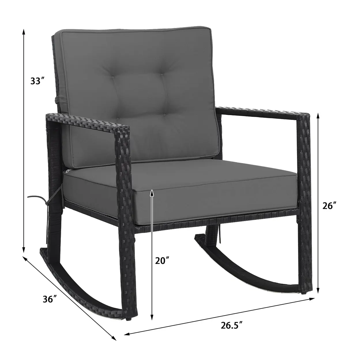 RELAX4LIFE Wicker Outdoor Rocking Chair 26.5in x 36in x 33in | Water-Resistant Rattan & Steel Frame - view 8