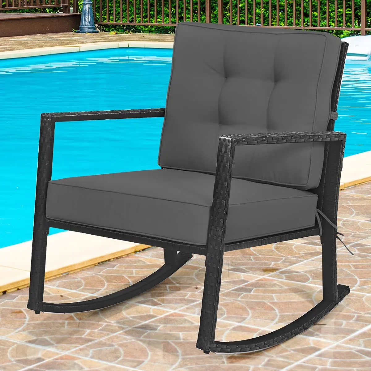RELAX4LIFE Wicker Outdoor Rocking Chair 26.5in x 36in x 33in | Water-Resistant Rattan & Steel Frame - view 3