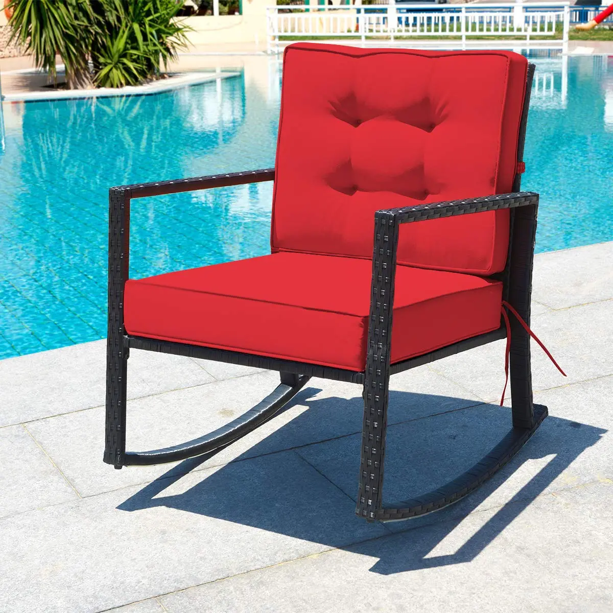 RELAX4LIFE Wicker Outdoor Rocking Chair 2-Piece | Water-Resistant Rattan & Steel Frame (26.5in x 36in x 33in) - view 5