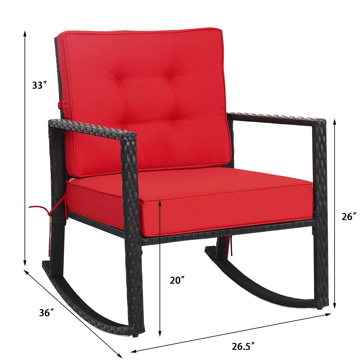 RELAX4LIFE Wicker Outdoor Rocking Chair 2-Piece | Water-Resistant Rattan & Steel Frame (26.5in x 36in x 33in) - view 9
