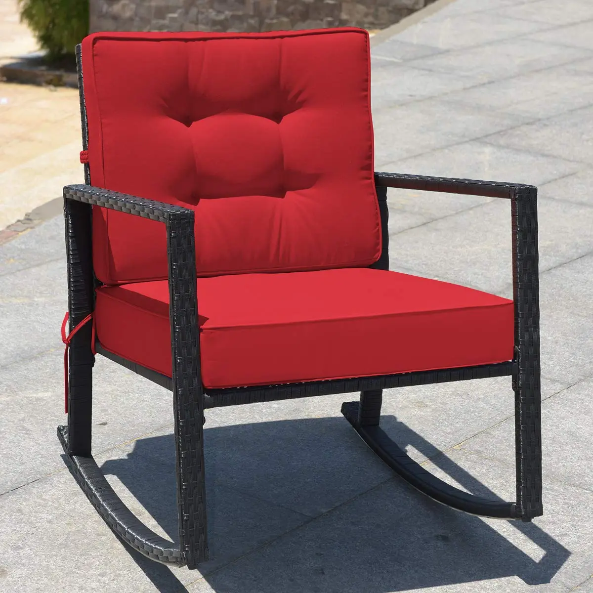 RELAX4LIFE Wicker Outdoor Rocking Chair 2-Piece | Water-Resistant Rattan & Steel Frame (26.5in x 36in x 33in) - view 2