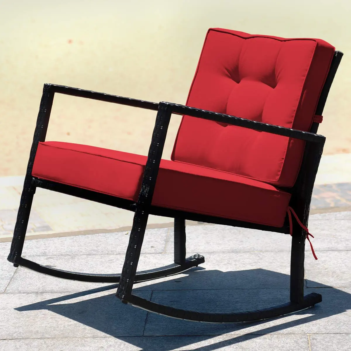 RELAX4LIFE Wicker Outdoor Rocking Chair 2-Piece | Water-Resistant Rattan & Steel Frame (26.5in x 36in x 33in) - view 3