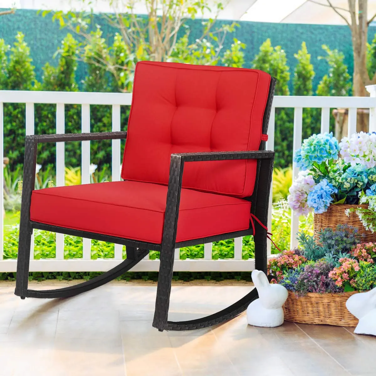 RELAX4LIFE Wicker Outdoor Rocking Chair 2-Piece | Water-Resistant Rattan & Steel Frame (26.5in x 36in x 33in) - view 4